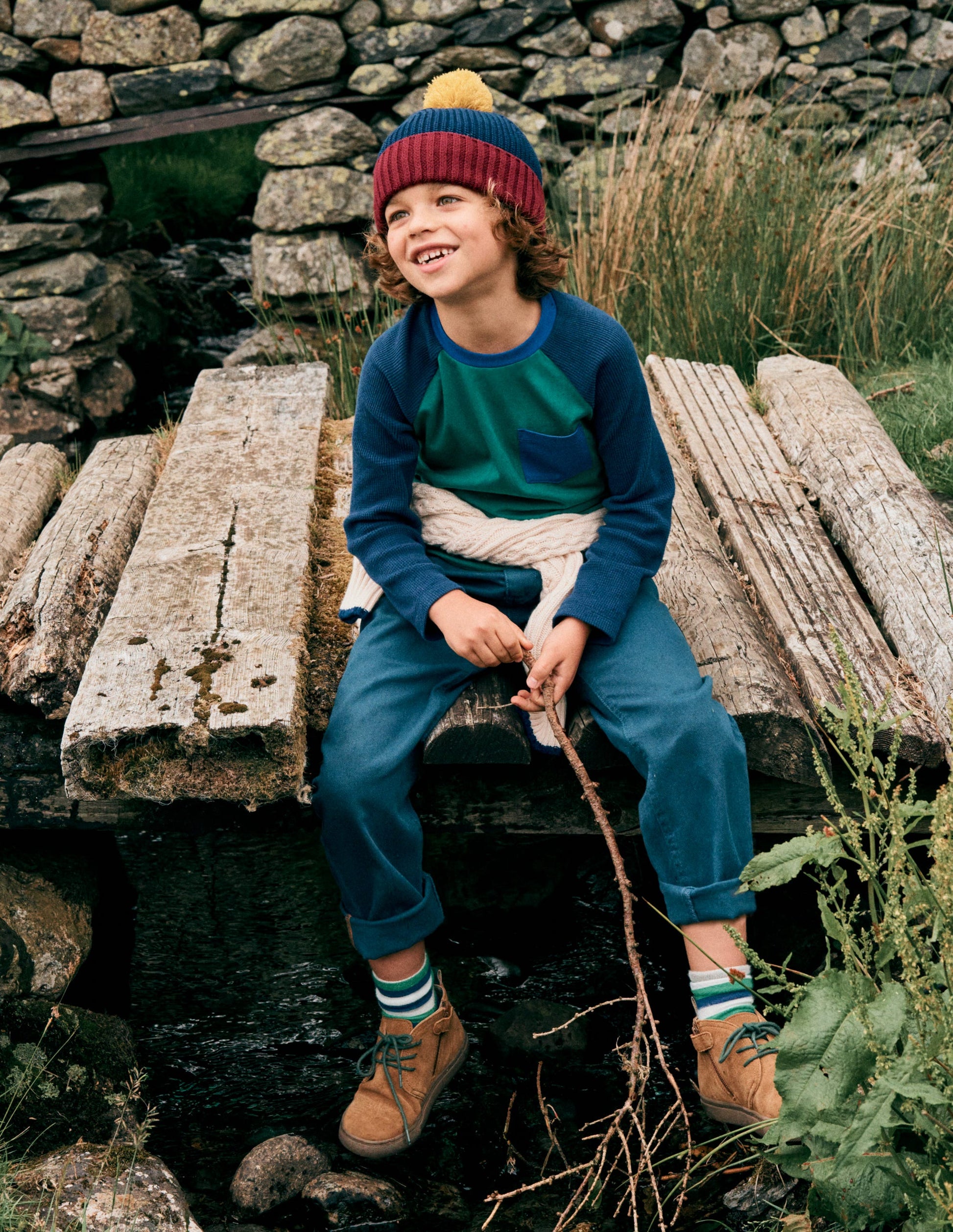 Waffle Mix Raglan-Alpine Green colourblock-4