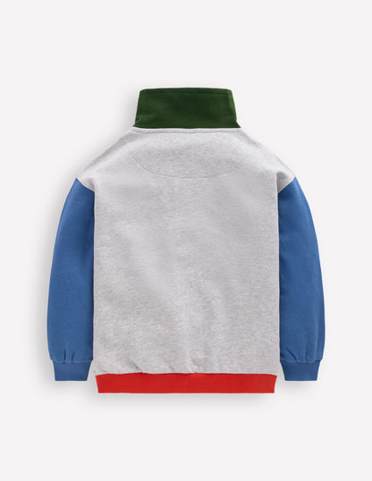 Half-Zip Sweatshirt-Grey Marl Colourblock-7