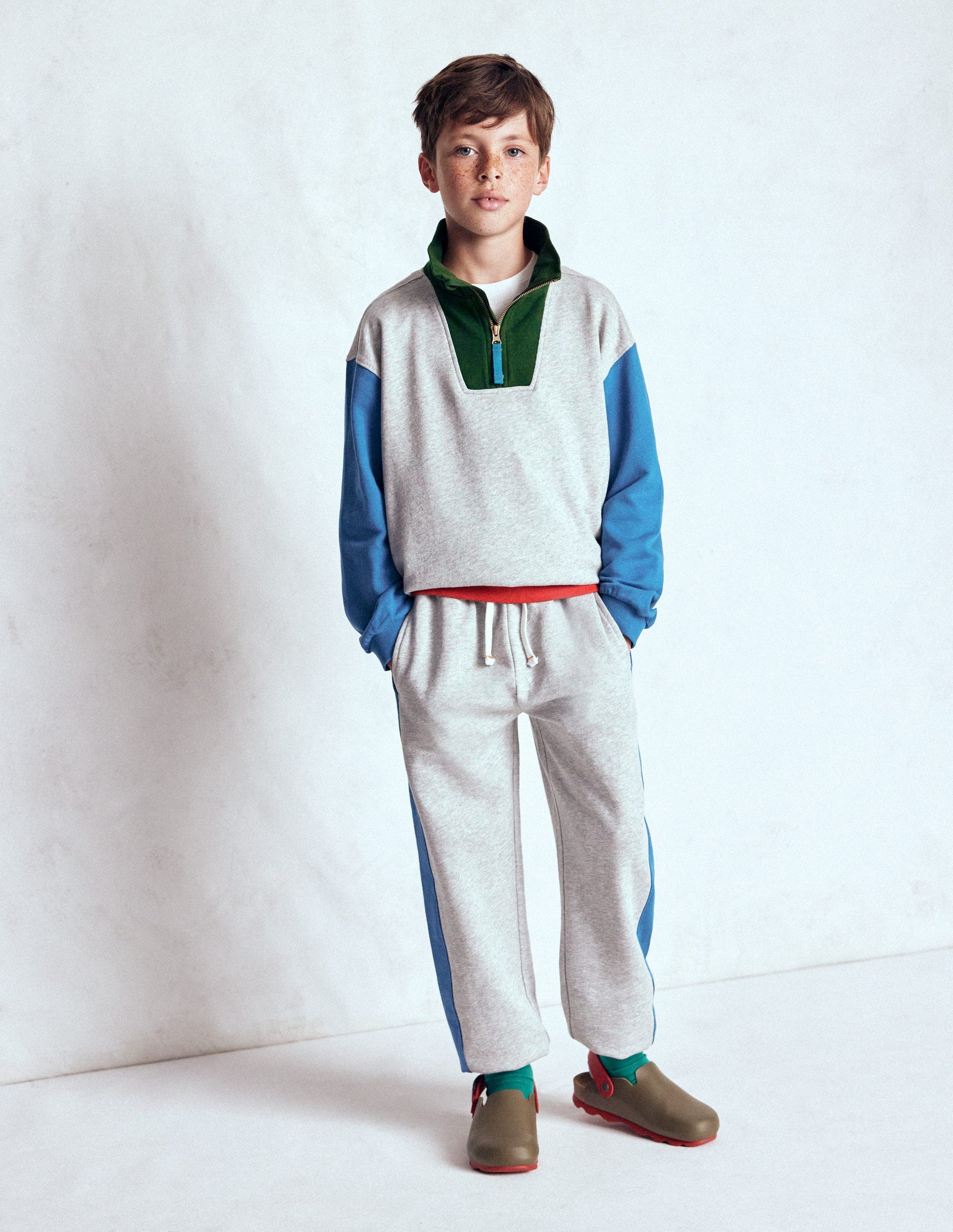 Half-Zip Sweatshirt-Grey Marl Colourblock-1