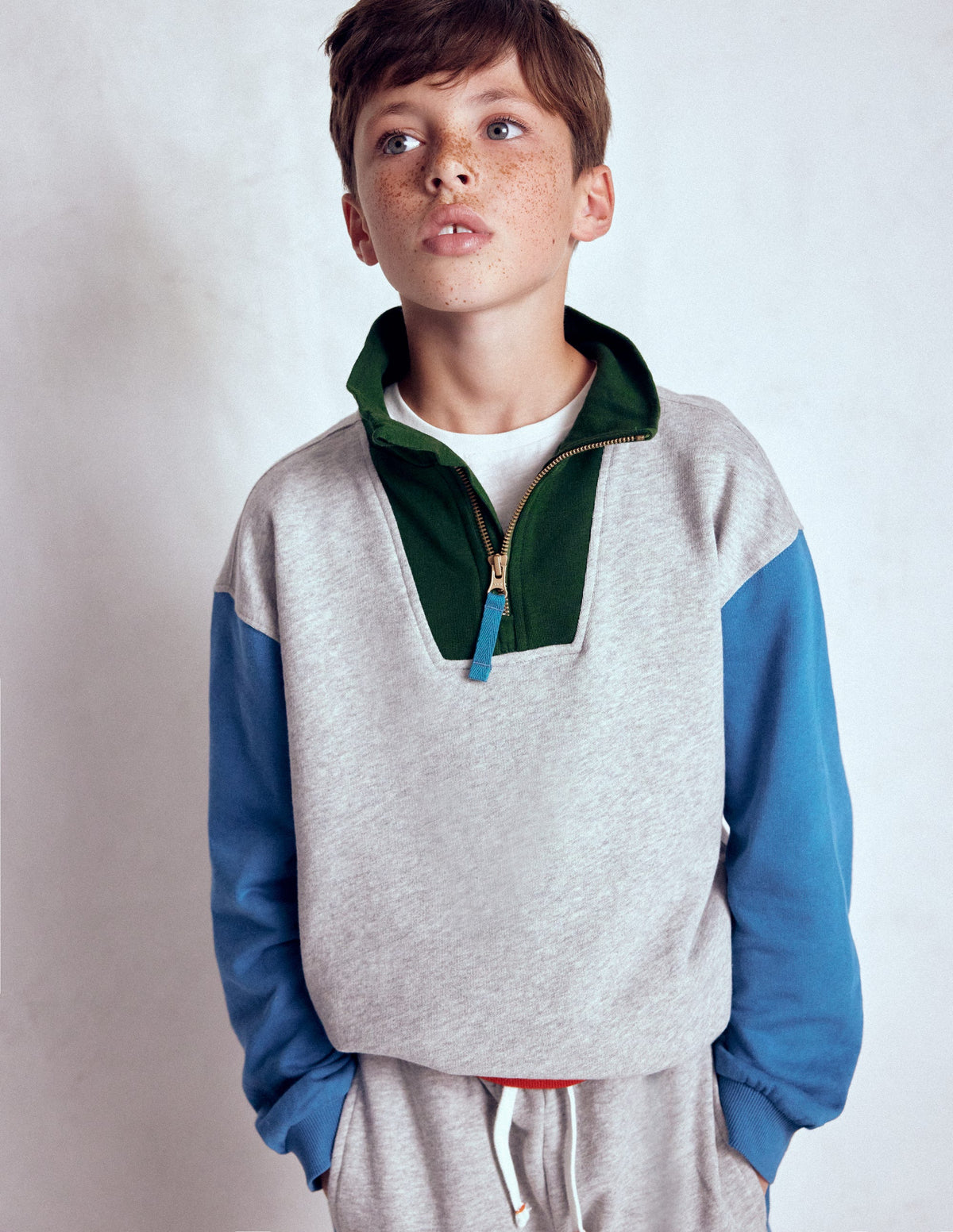 Half-Zip Sweatshirt-Grey Marl Colourblock - Image 5