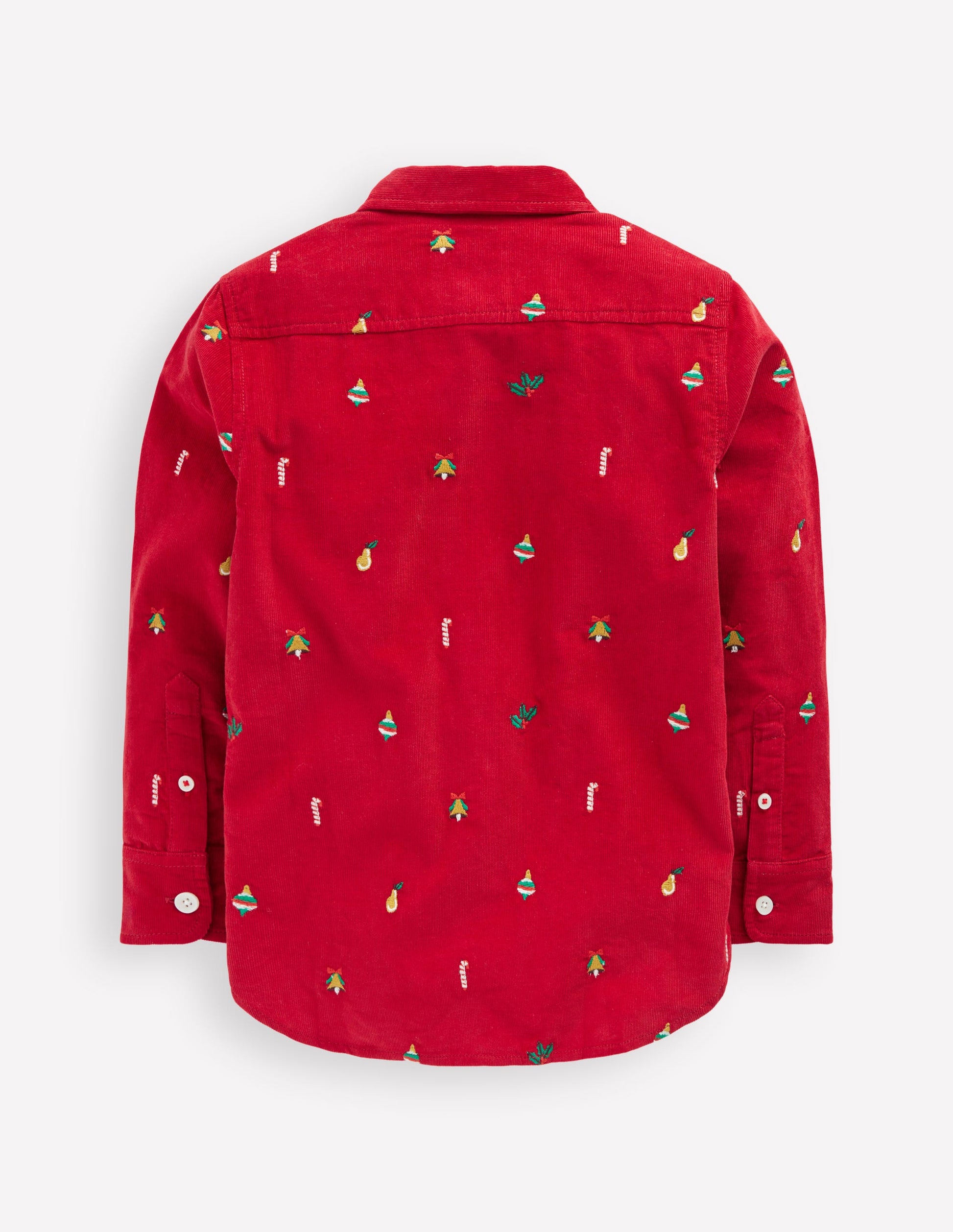 Embroidered Corduroy Shirt-Red Christmas Embroidery-2