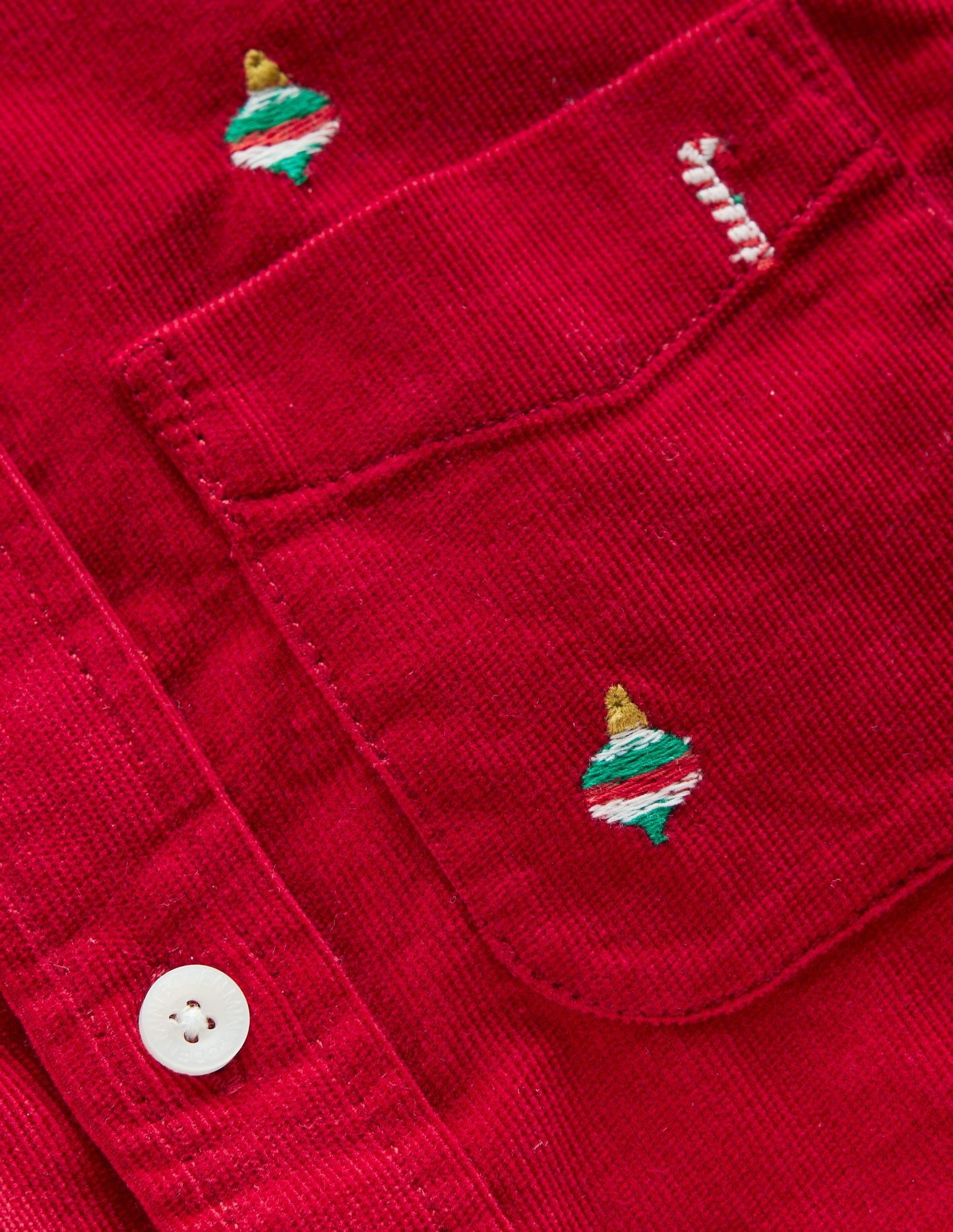 Embroidered Corduroy Shirt-Red Christmas Embroidery