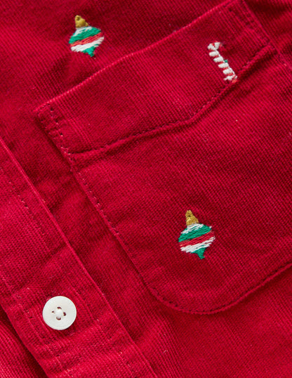 Embroidered Corduroy Shirt-Red Christmas Embroidery-3