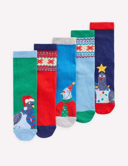 5-pack Festive Socks-Christmas Pigeons-1