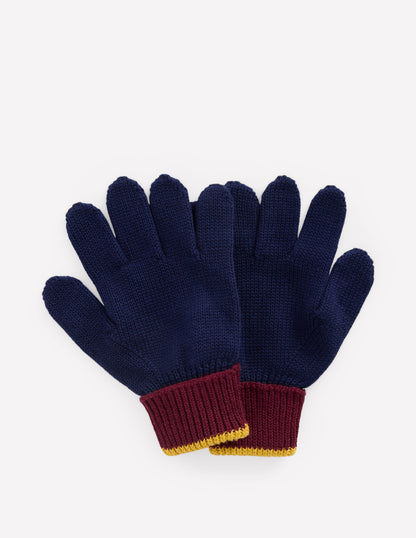 Knitted Gloves-College Navy Colourblock-1