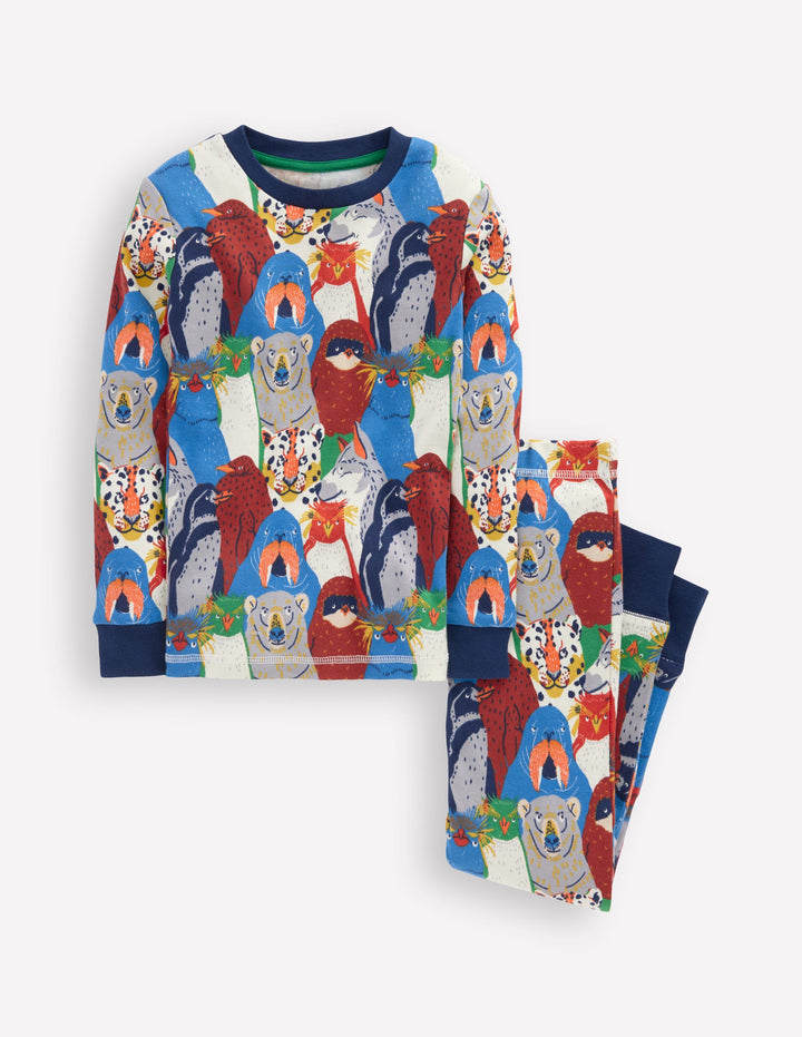 Snug Long John Pajamas-Multi Arctic Audience