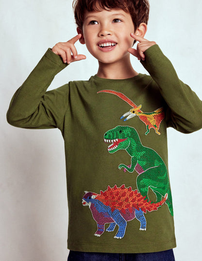 Glow Superstitch T-shirt-Winter moss Dino-1