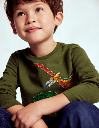 Glow Superstitch T-shirt-Winter moss Dino-3