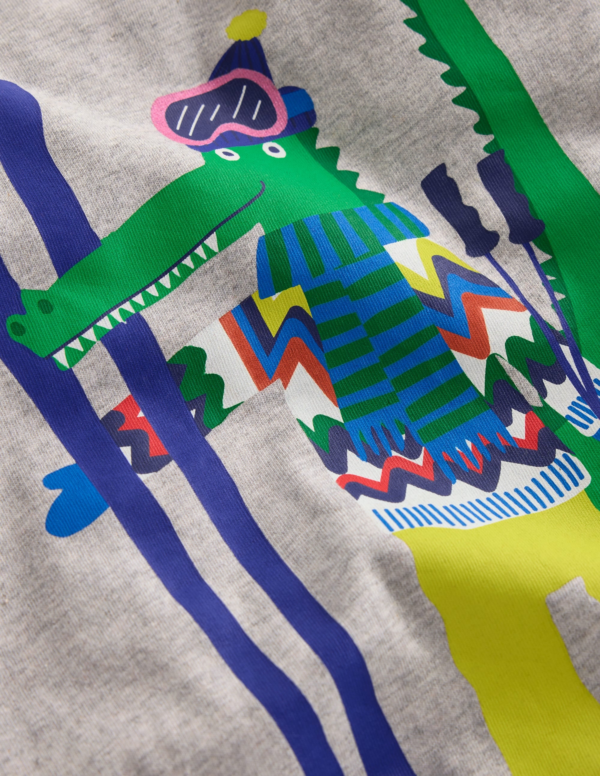 Long Sleeve Novelty T-shirt-Grey Marl Skiing Croc - Image 3