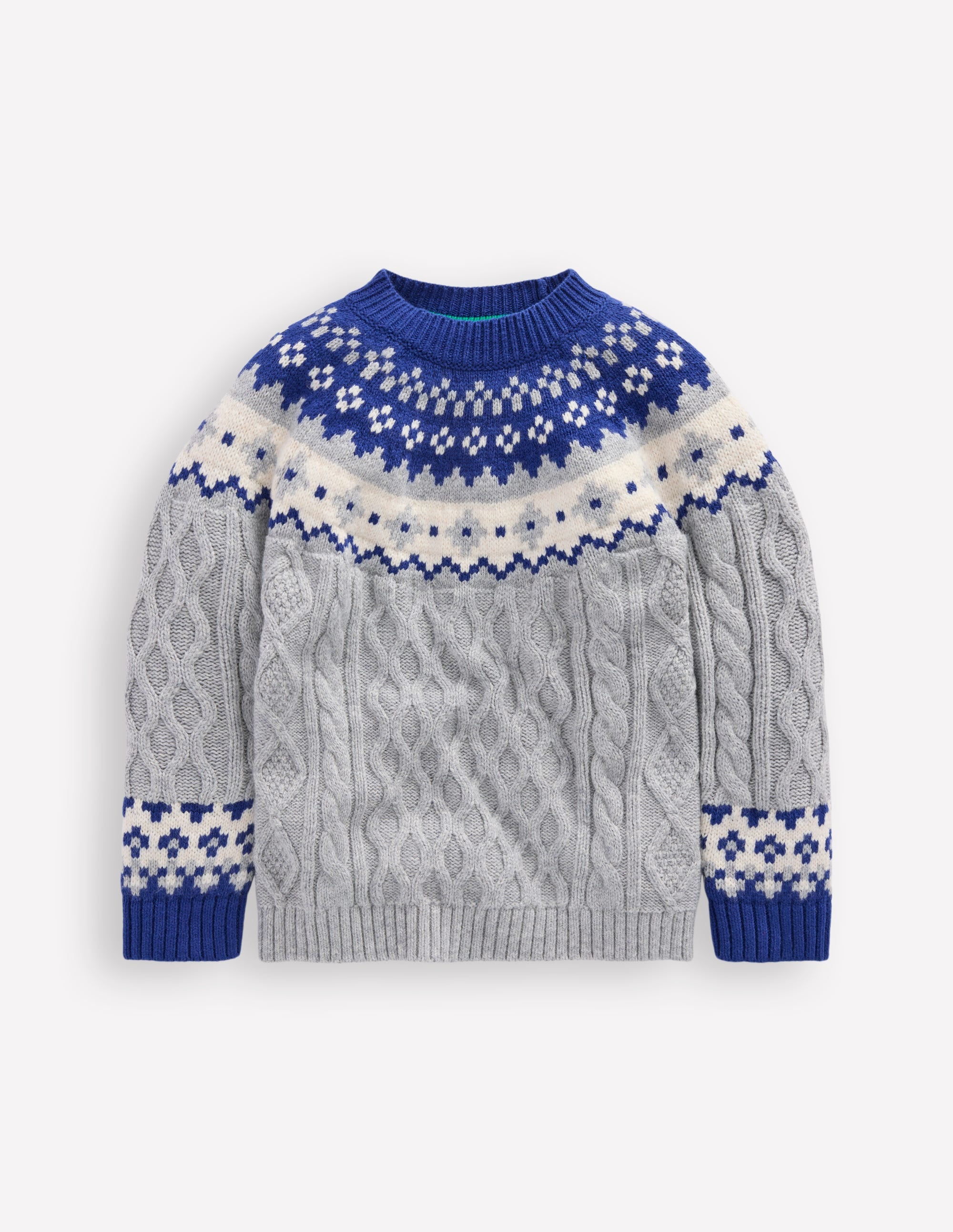 Cable Fair Isle Sweater-Grey Marl - Image 4