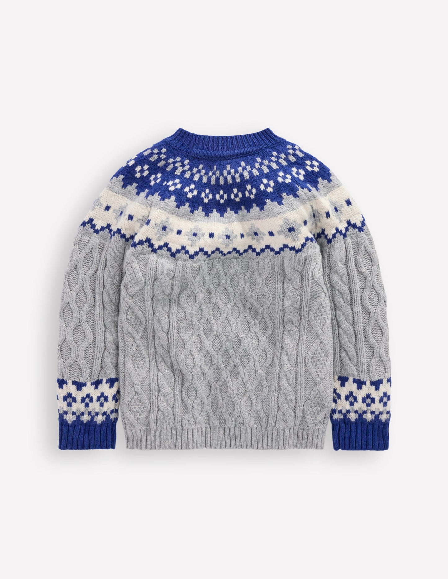 Cable Fair Isle Sweater-Grey Marl