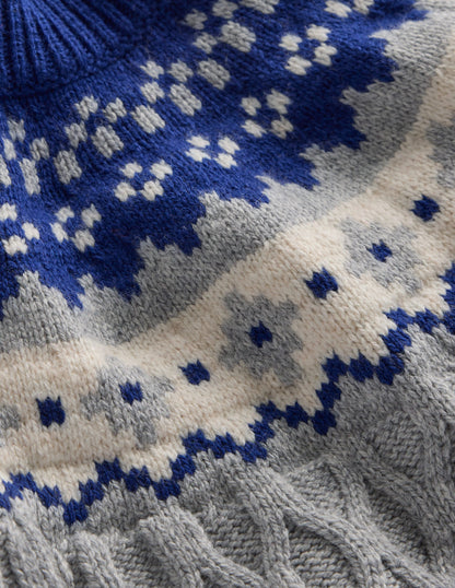 Cable Fair Isle Sweater-Grey Marl-6