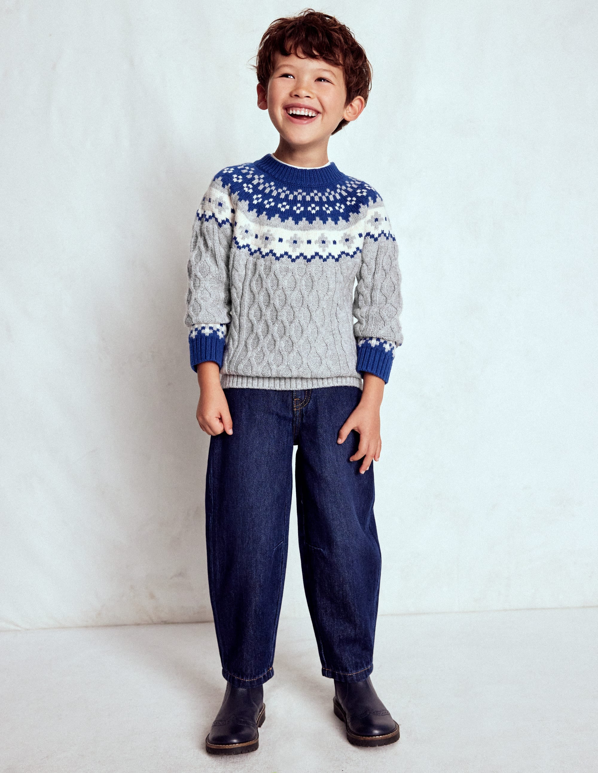 Cable Fair Isle Sweater-Grey Marl - Image 1