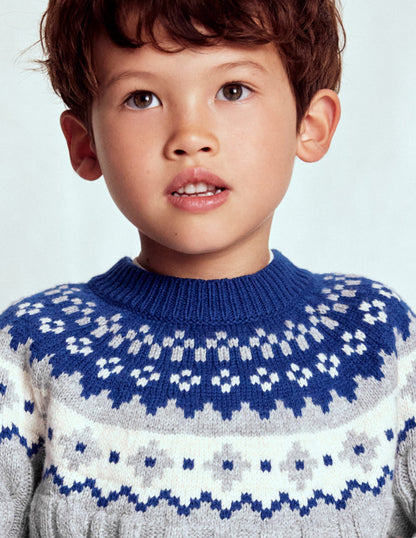 Cable Fair Isle Sweater-Grey Marl-2