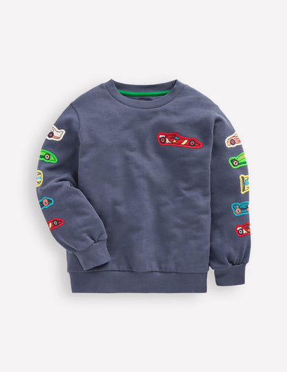 Applique Sweatshirt-Vintage Indigo Cars-4