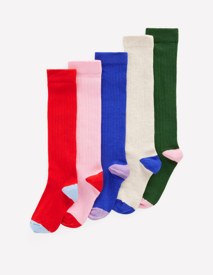 5-Pack Ribbed Knee High Socks-Multi