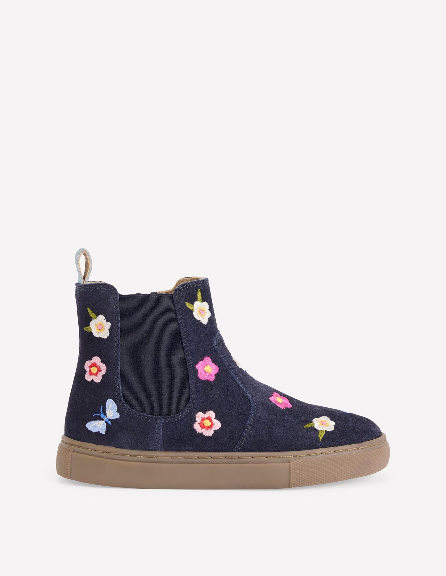 Embroidered Ankle Boots-Navy Floral Embroidery