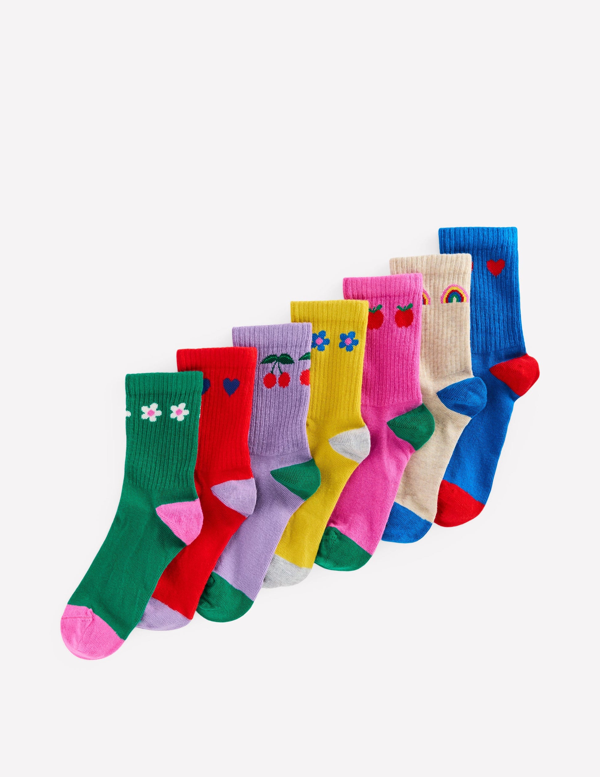 7-Pack Ribbed Socks-Flowers/Rainbows-1