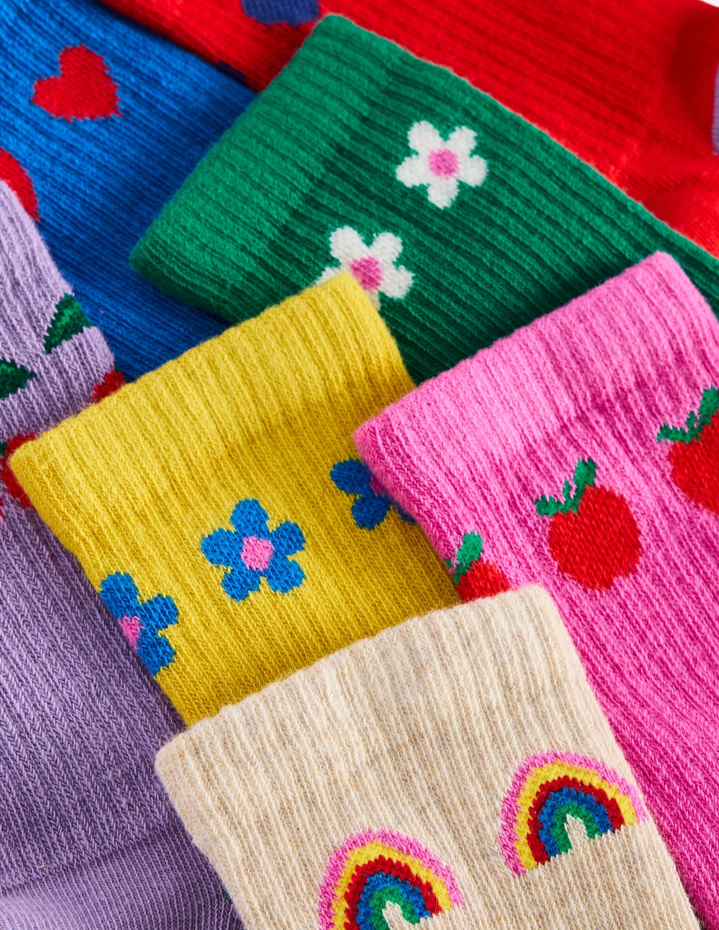 7-Pack Ribbed Socks-Flowers/Rainbows
