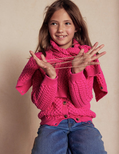 Heritage Cable Cardigan-Raspberry Pink-4