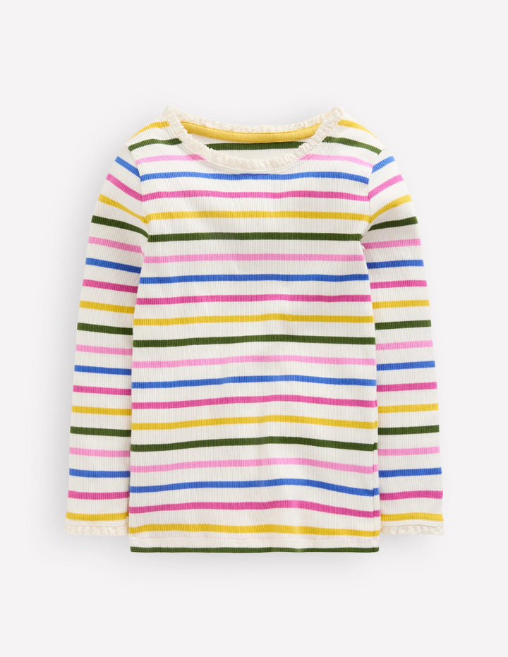 Ribbed Long Sleeve T-shirt-Rainbow Stripe