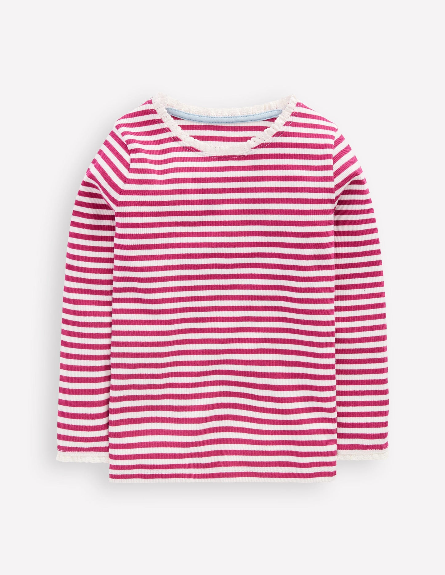 Ribbed Long Sleeve T-shirt-Cherry Jam/Soft Ivory Stripe