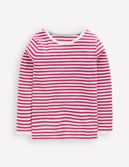 Ribbed Long Sleeve T-shirt-Cherry Jam/Soft Ivory Stripe-1