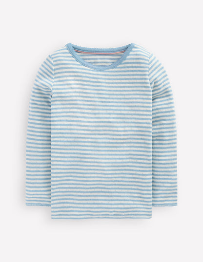 Long Sleeve Pointelle Top-Vintage Blue Stripe-1