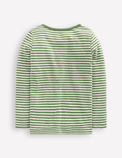 Long Sleeve Pointelle Top-Safari Green Stripe-2