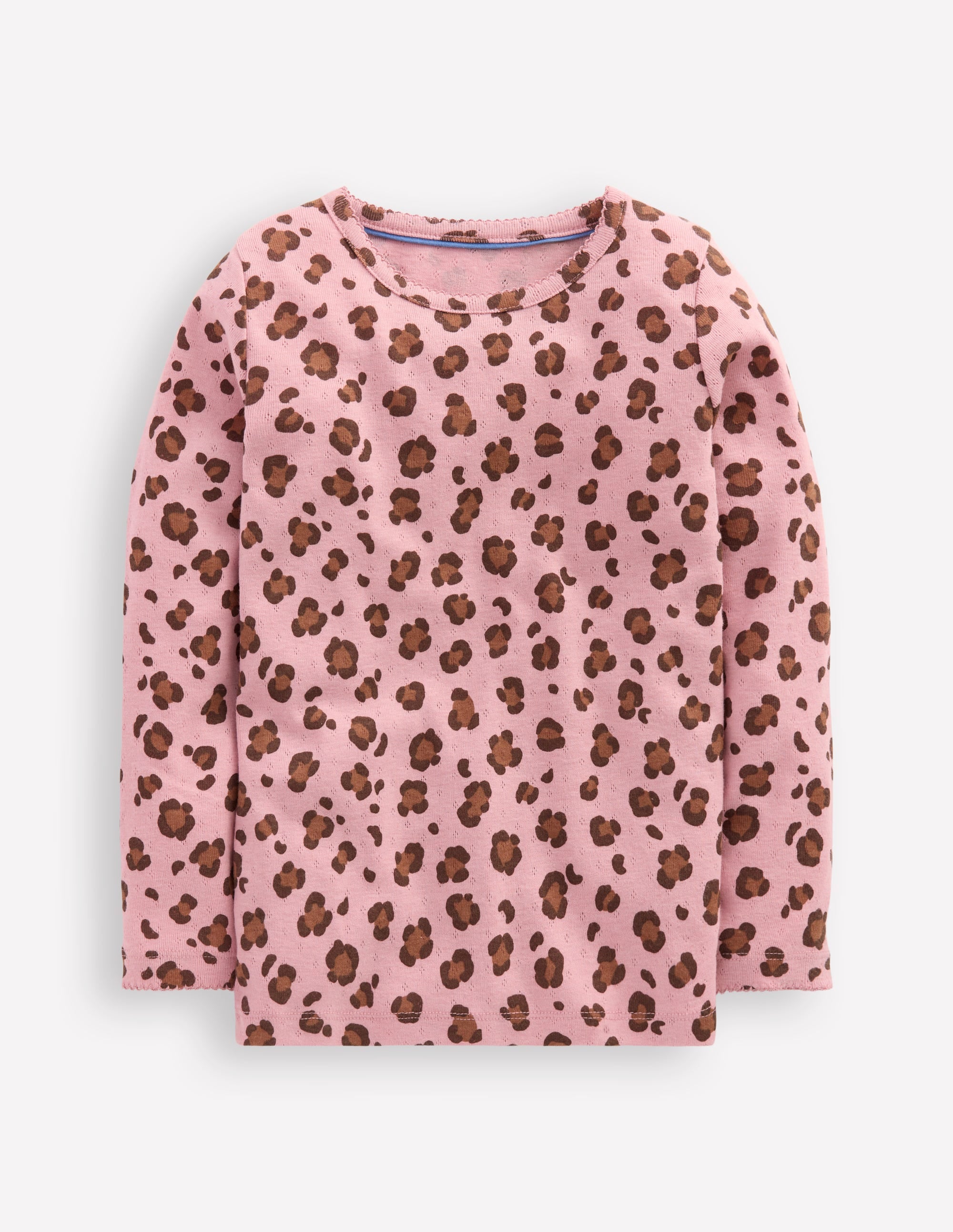 Long Sleeve Pointelle Top-Vintage Pink Leopard - Image 1