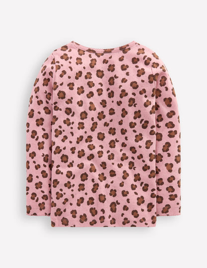 Long Sleeve Pointelle Top-Vintage Pink Leopard-2