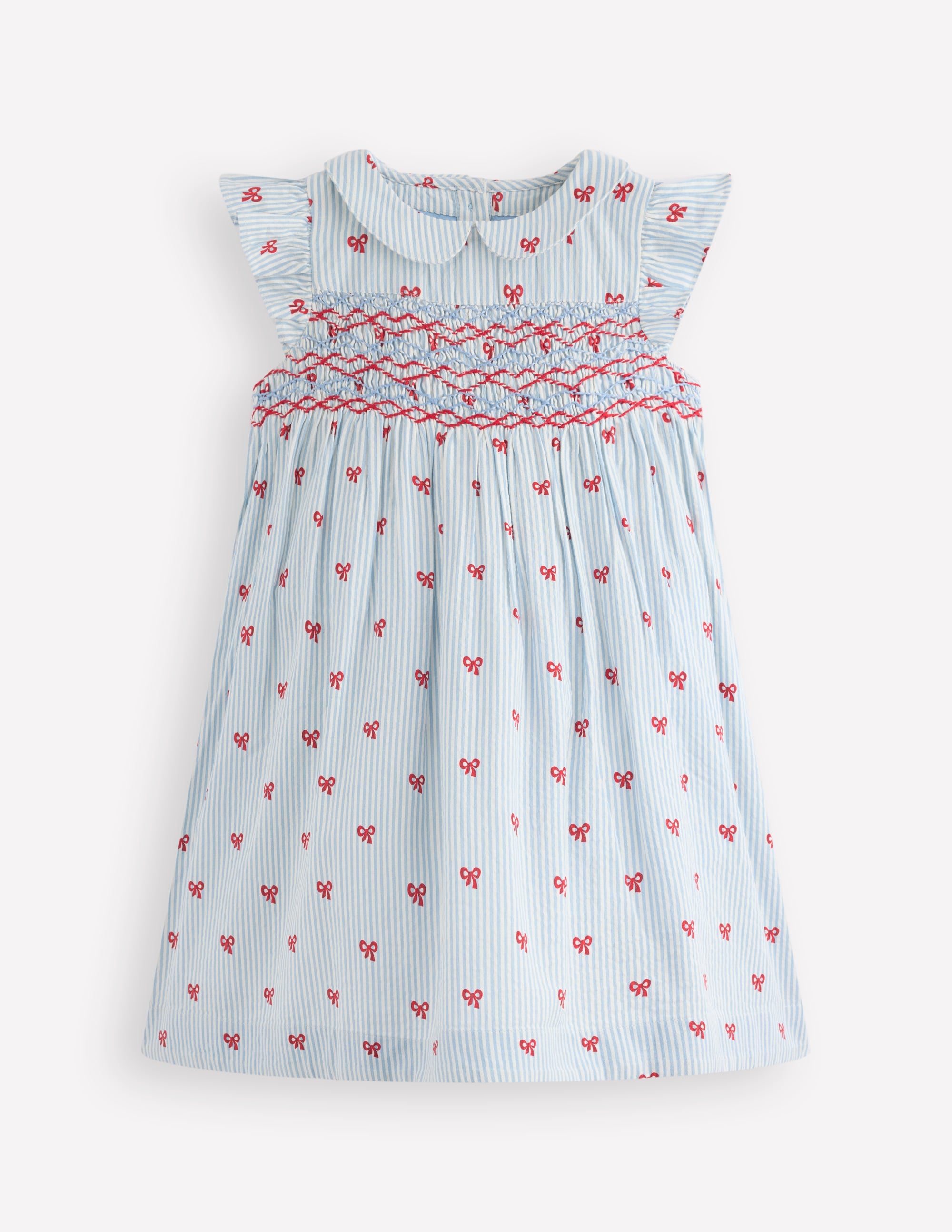 Adeline Smocked Dress-Glacier Blue Spaced Tiny Bows - Image 1