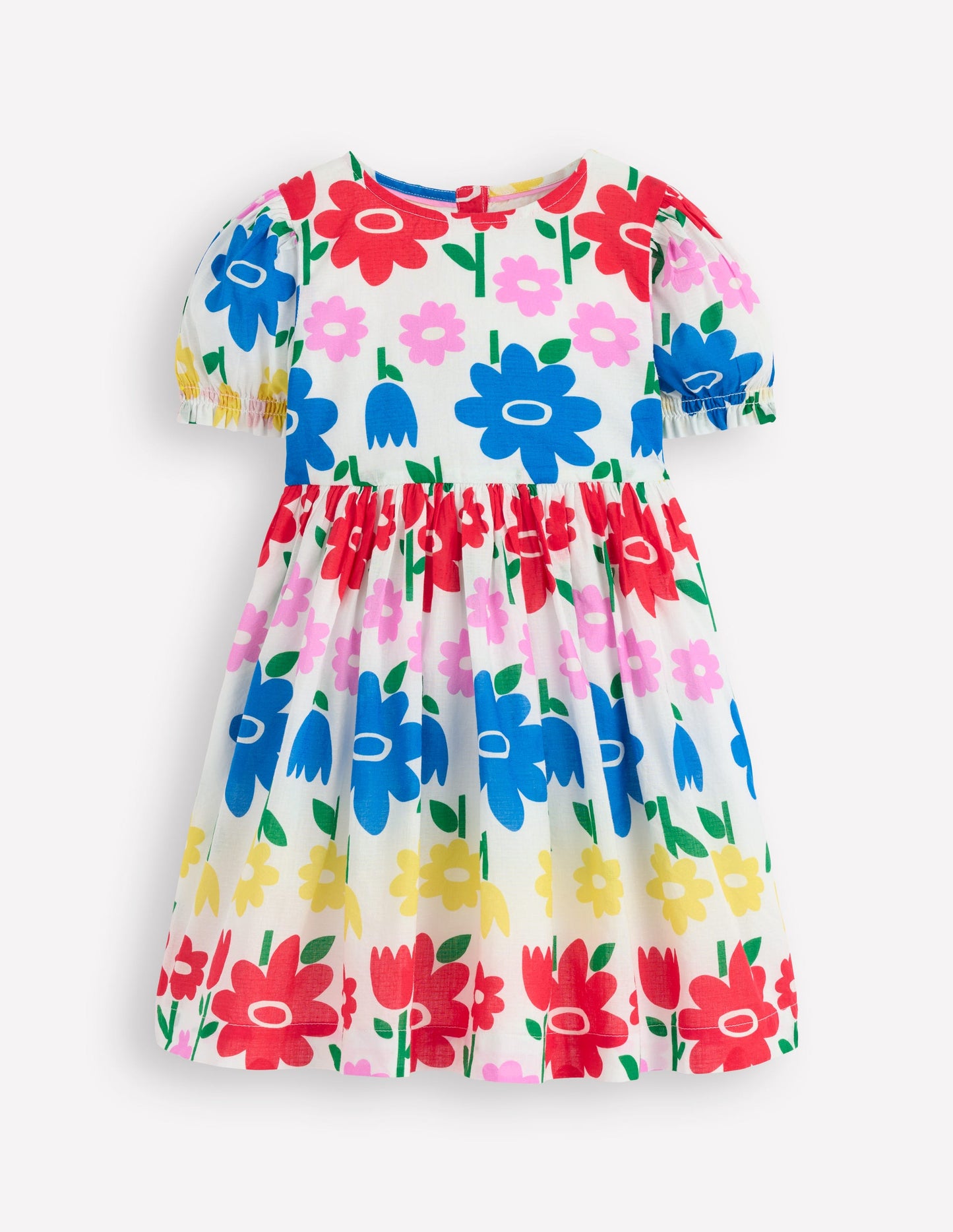 Madeline Woven Dress-Multi Rainbow Flower
