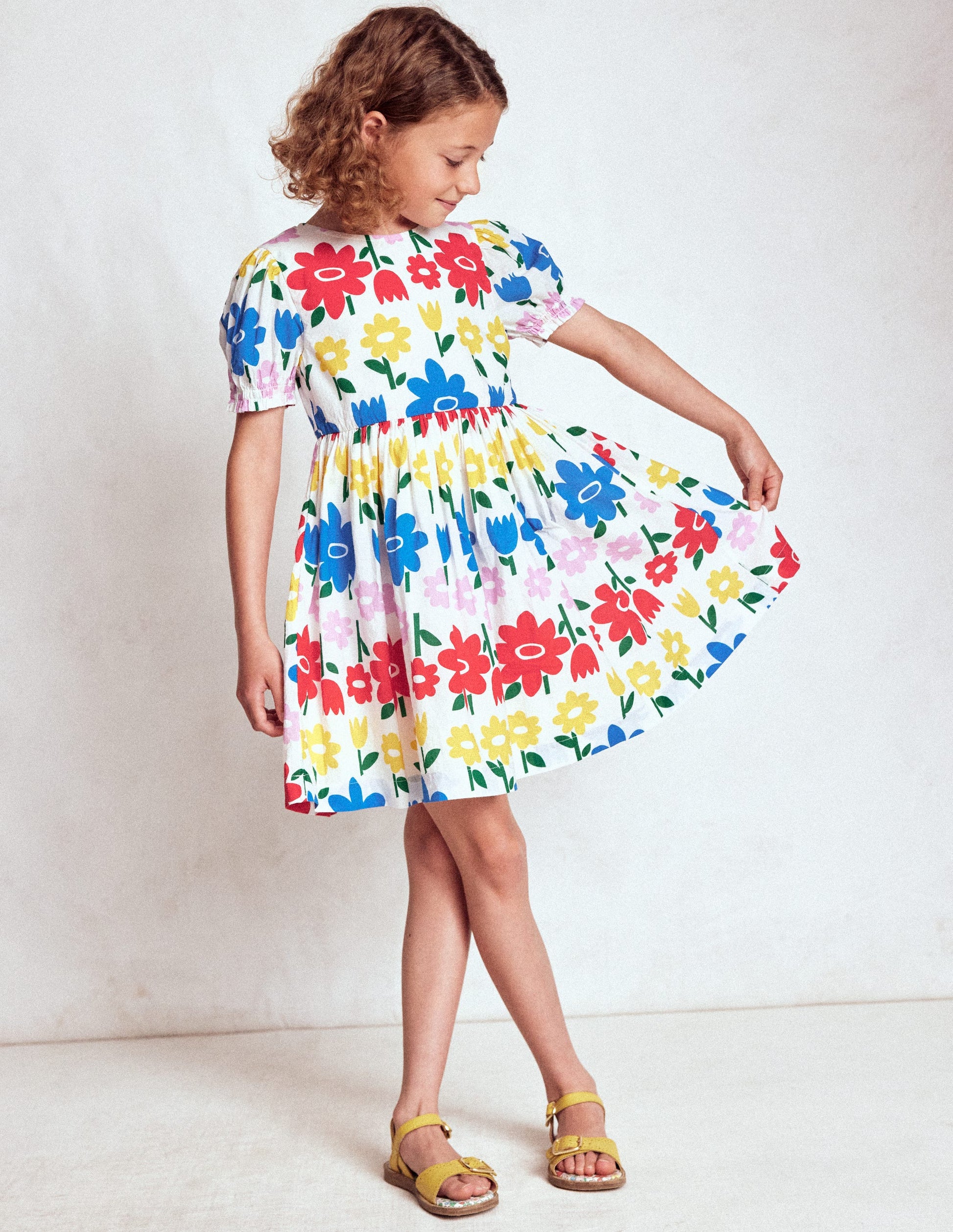 Madeline Woven Dress-Multi Rainbow Flower-1
