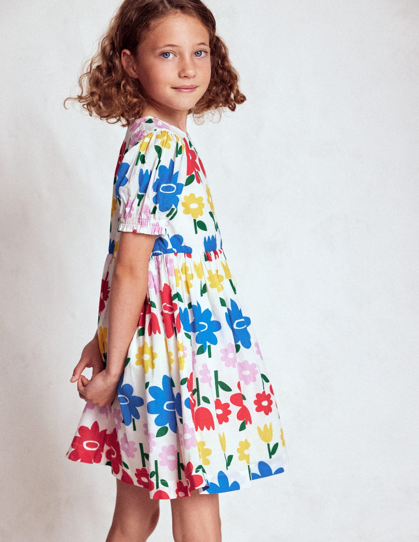 Madeline Woven Dress-Multi Rainbow Flower