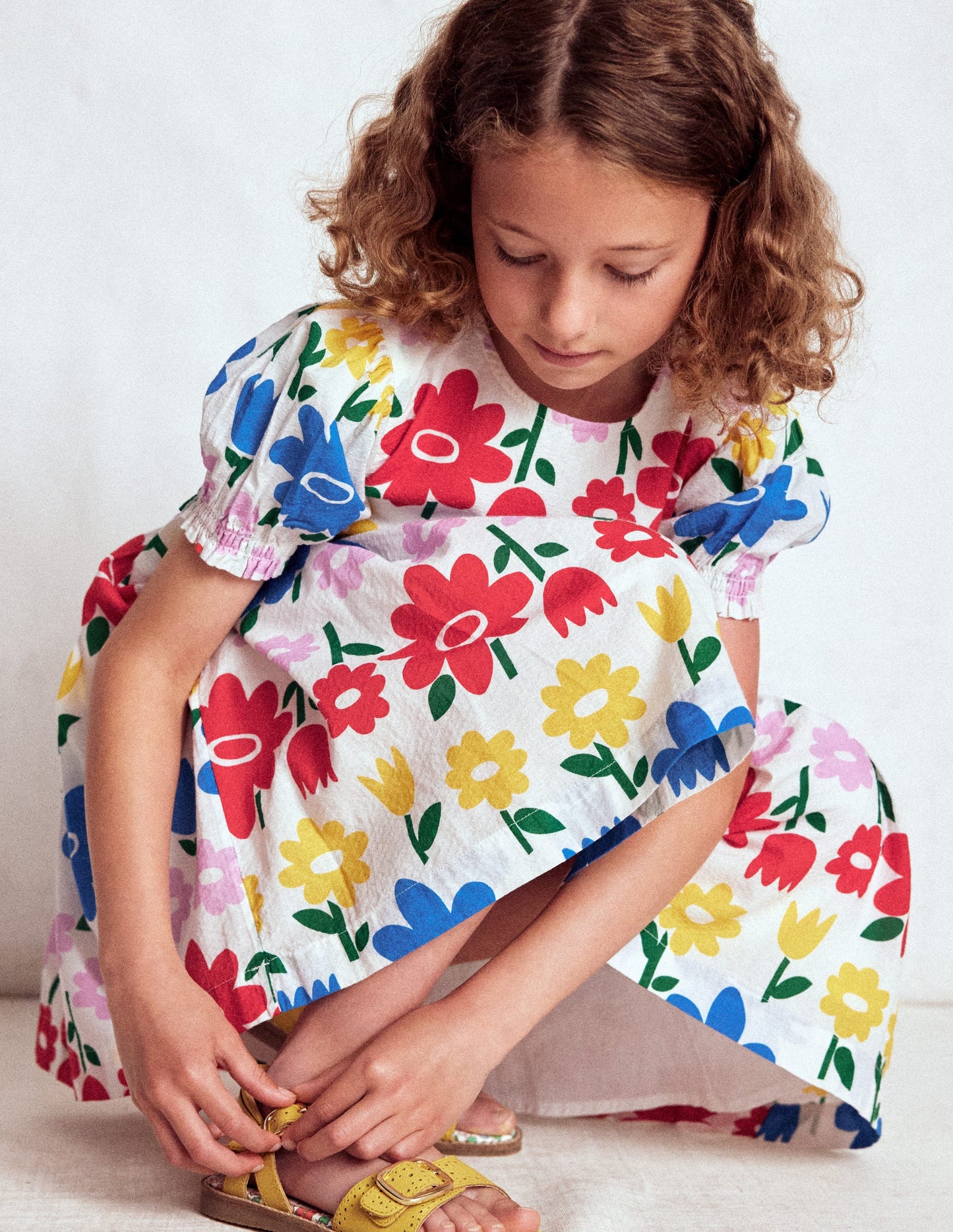 Madeline Woven Dress-Multi Rainbow Flower