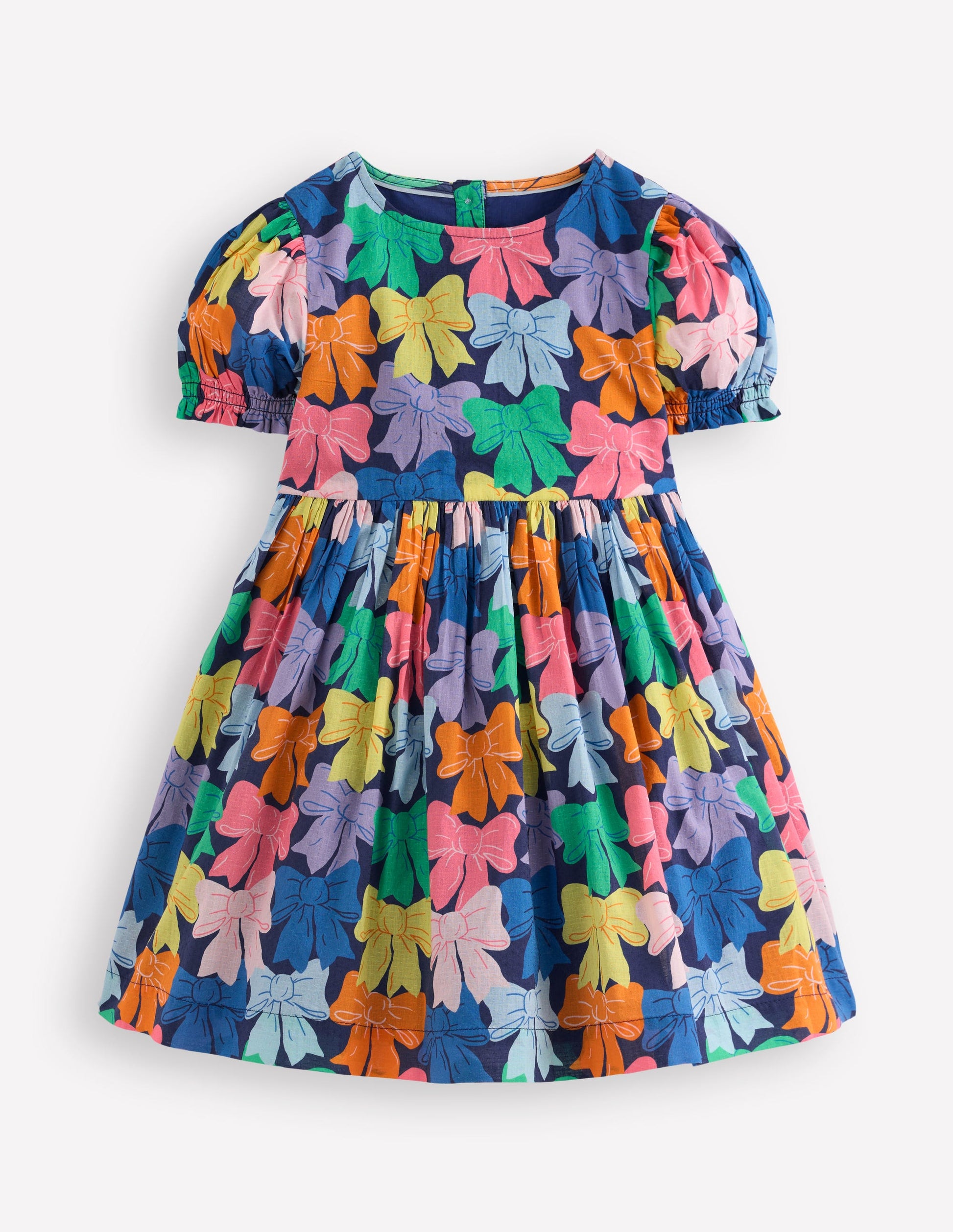 Madeline Woven Dress-Multi Rainbow Bows-1