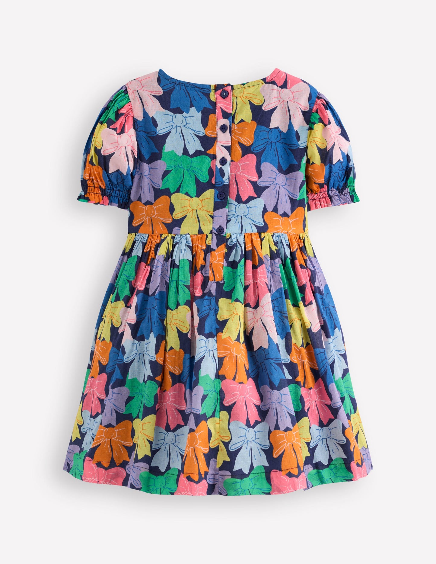 Madeline Woven Dress-Multi Rainbow Bows