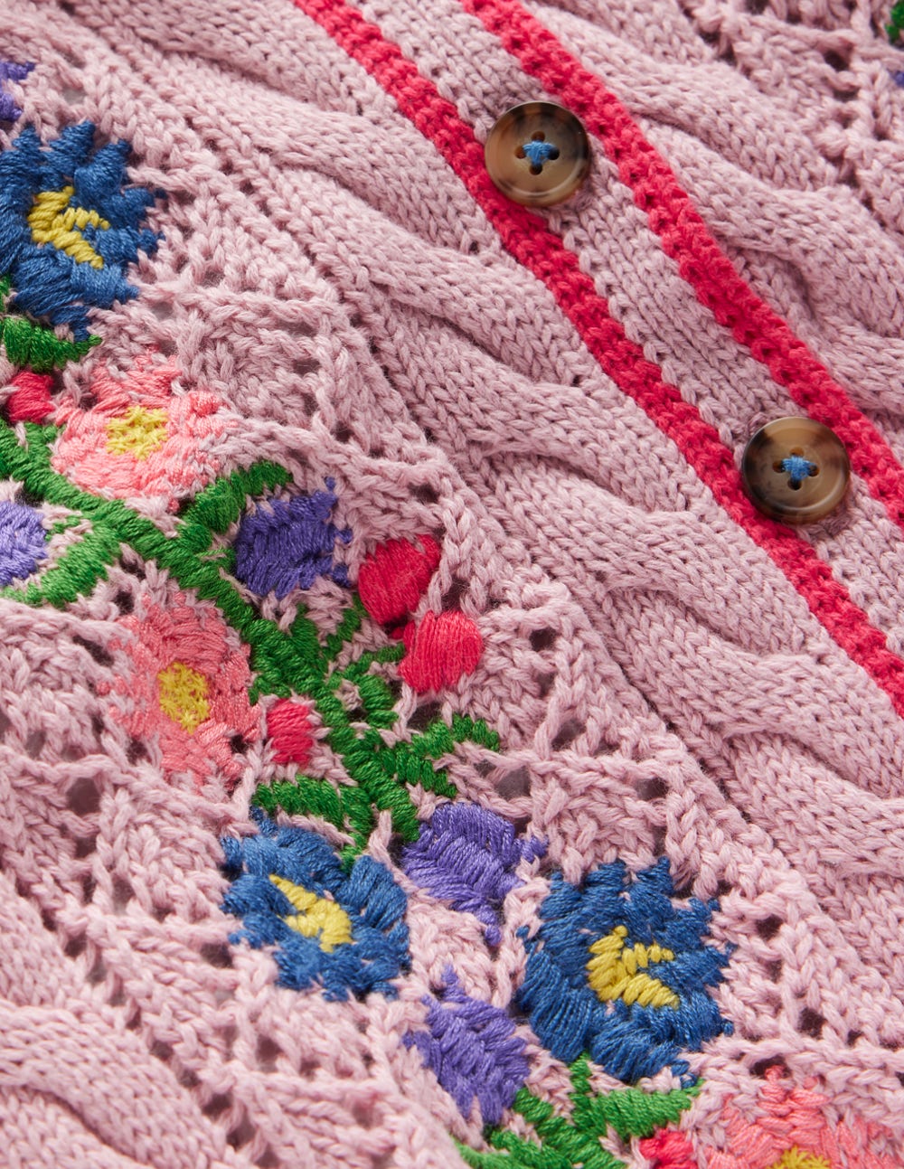 Cotton Embroidered Cardigan-Vintage Pink-3