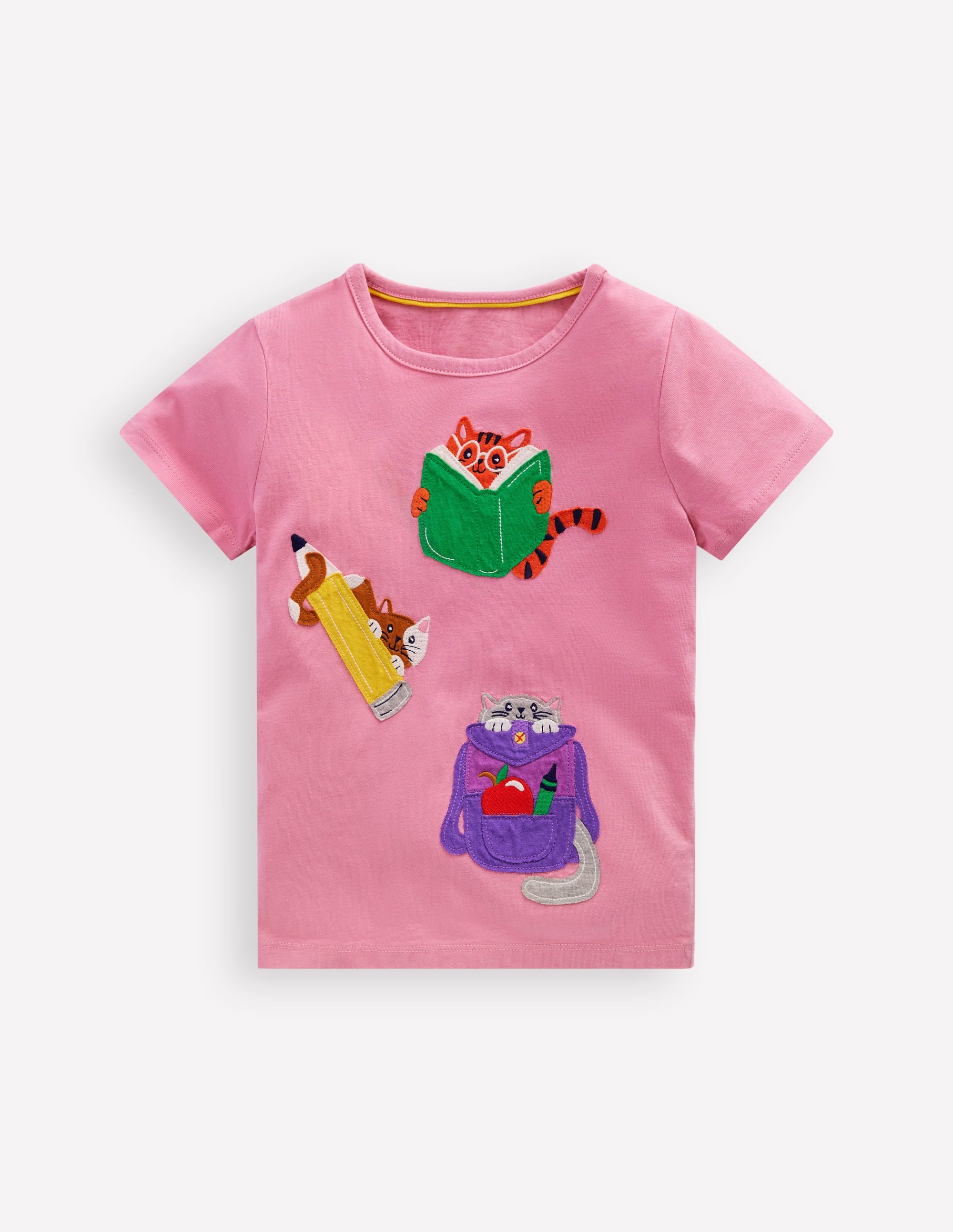 Short Sleeve Appliqué T-shirt-Formica Pink Stationary Pets - Image 1