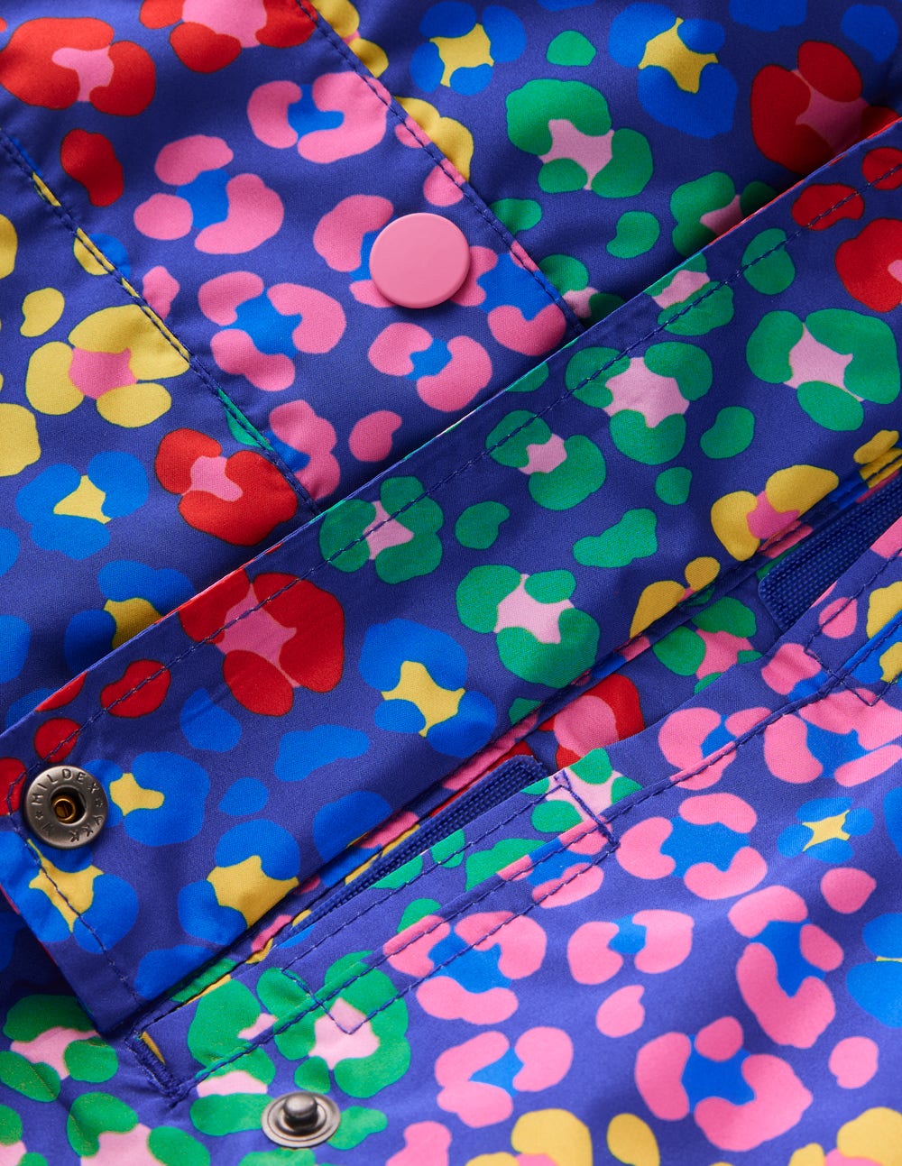 Waterproof Pack-away Jacket-Bright Blue Multi Leopard