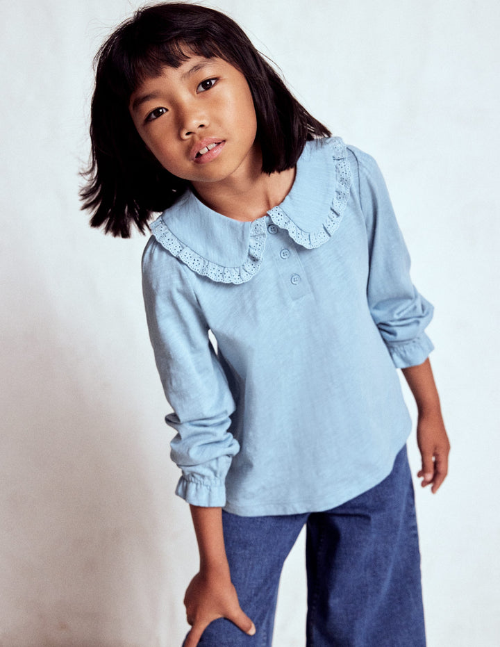 Collared Slub Top-Vintage Blue