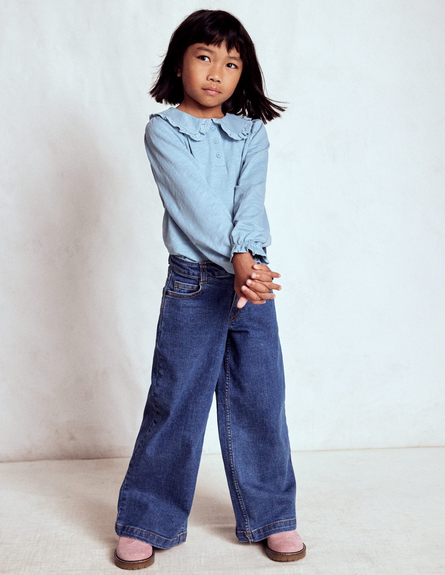 Collared Slub Top-Vintage Blue