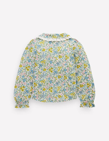 Collared Slub Top-Pear Green Flowerbed-2