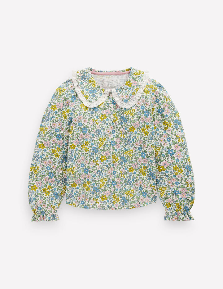 Collared Slub Top-Pear Green Flowerbed