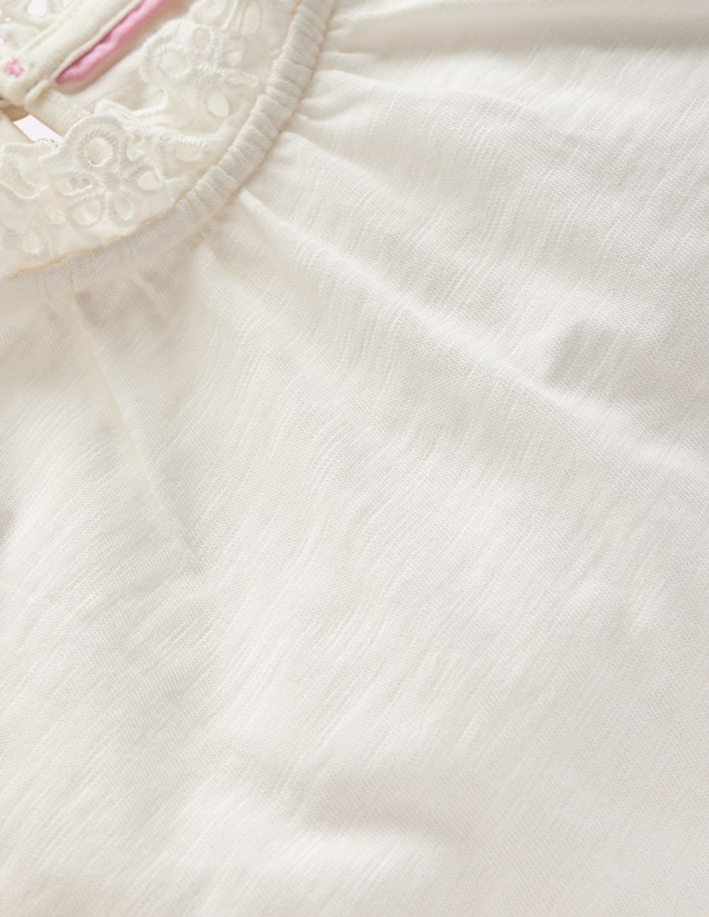 Broderie Trim Jersey Top-Soft Ivory