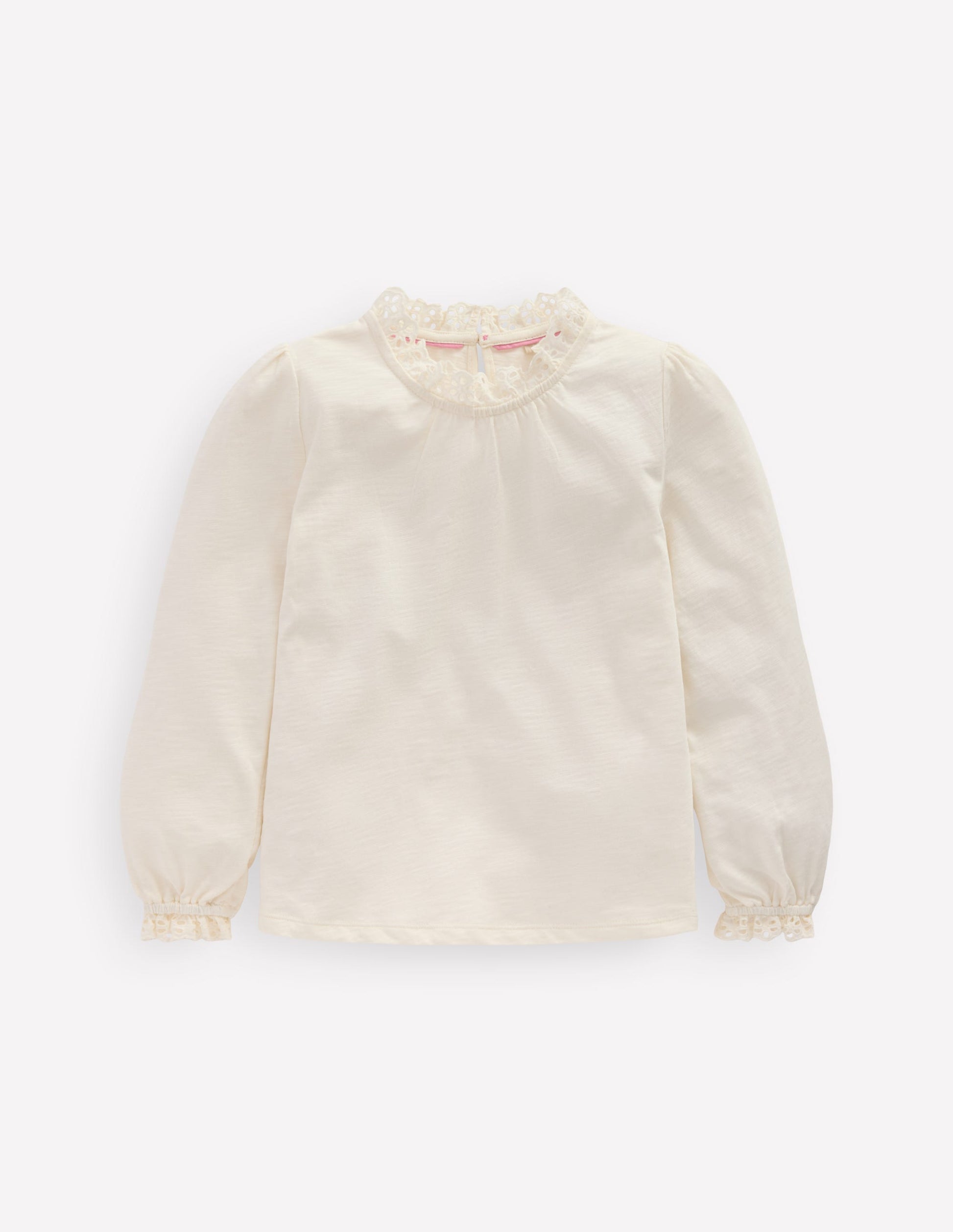 Broderie Trim Jersey Top-Soft Ivory-1