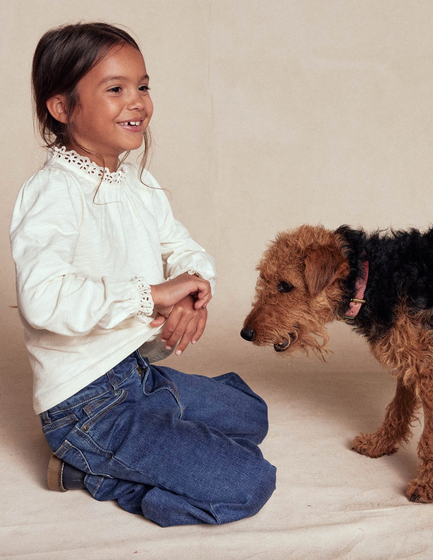 Broderie Trim Jersey Top-Soft Ivory