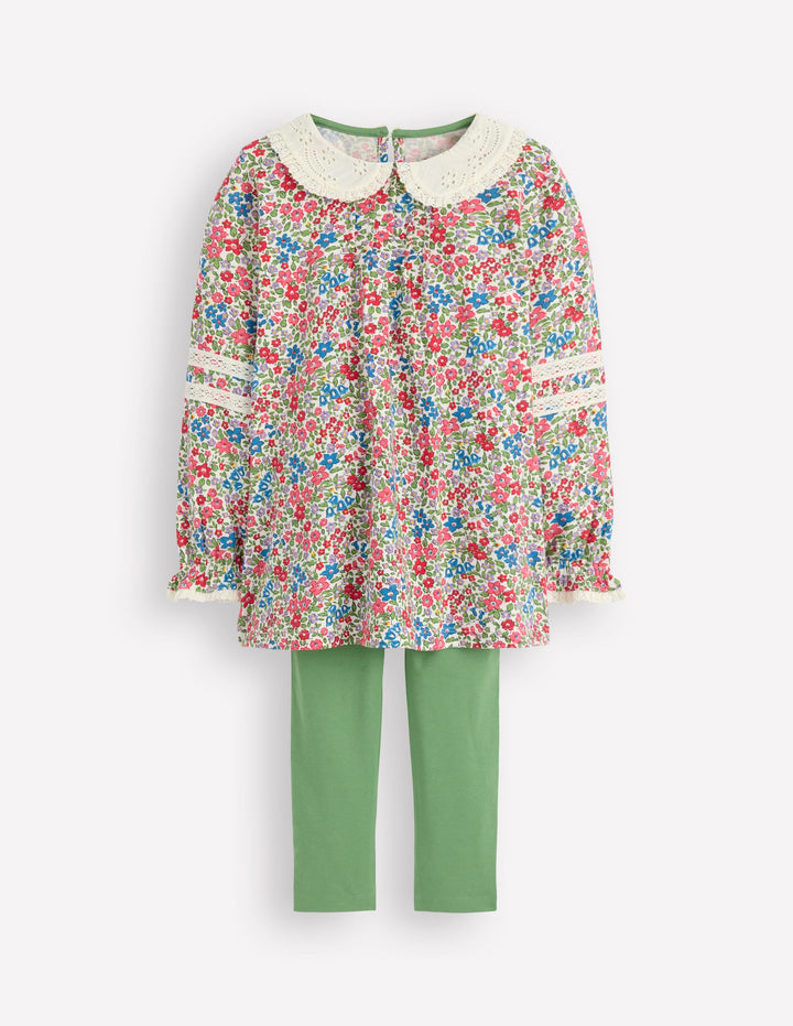 Broderie Collar Tunic Set-Vintage Pink Spaced Ditsy