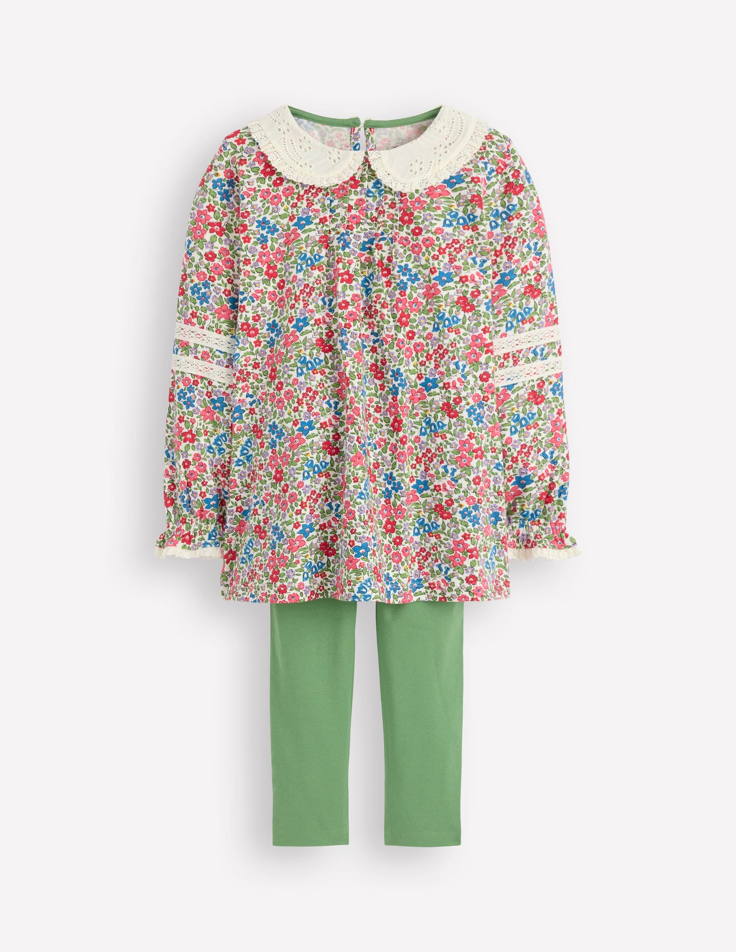 Broderie Collar Tunic Set-Vintage Pink Spaced Ditsy